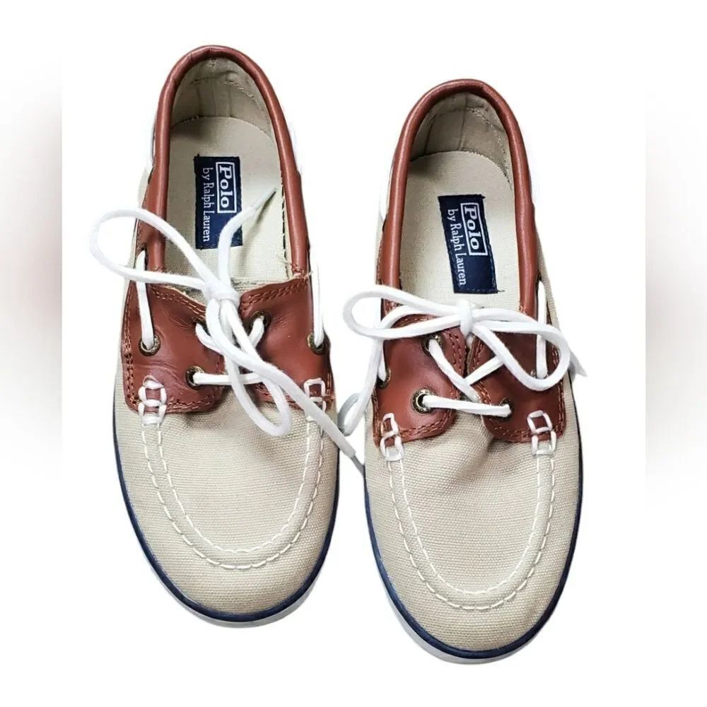 Polo Ralph Lauren Brown & Tan Canvas & Leather Boat Shoes